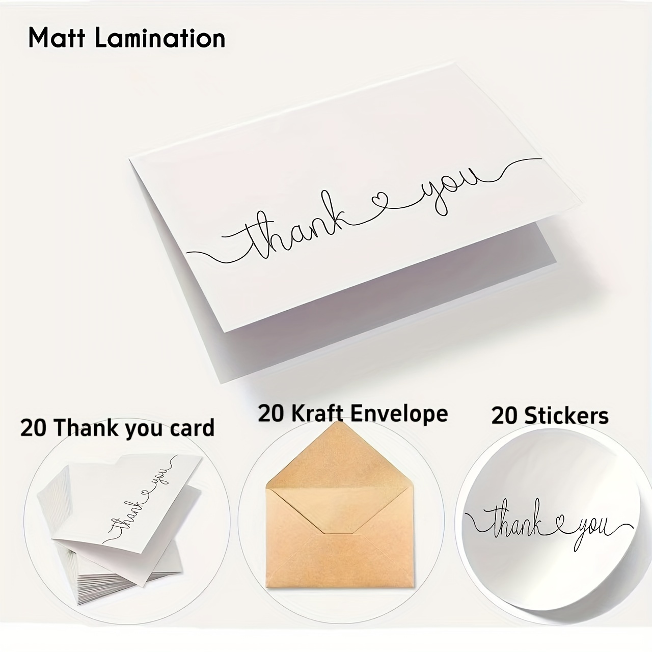 

60-piece White Simple Thank You Card Set With Envelopes And Stickers - Matte Lamination, Ballpoint And Marker Pen Friendly, Perfect For Weddings, Birthdays, And Gratitude Notes