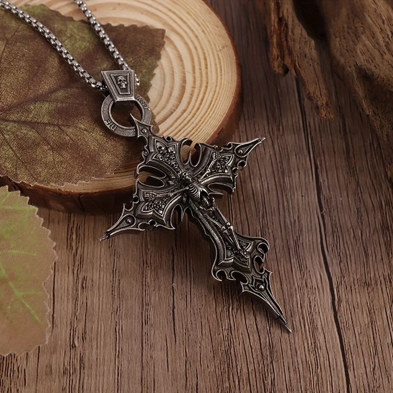 1pcs set retro punk skull cross pendant necklace for men and women personalized cool hip hop rock amulet jewelry gift details 5