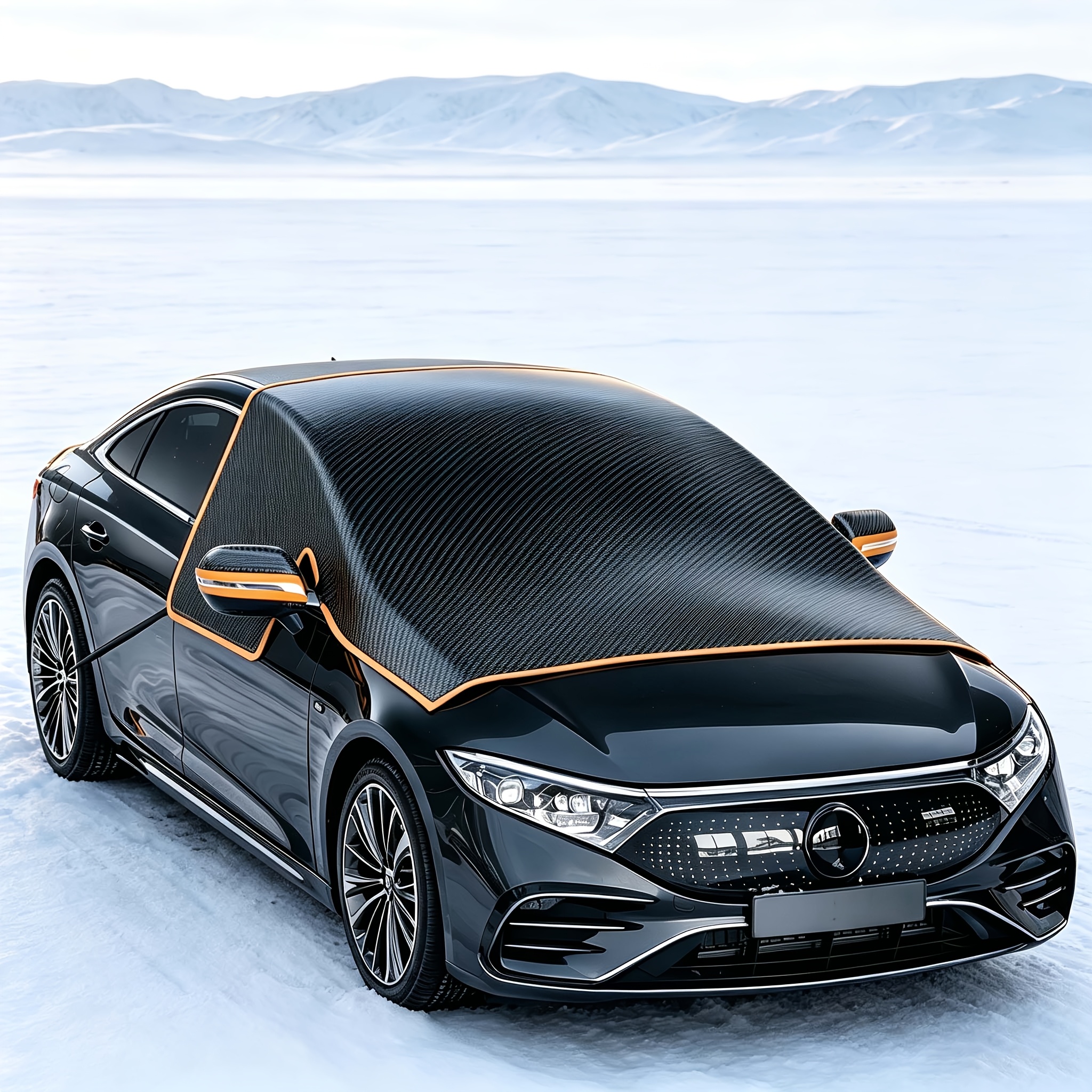 TEMU Winter Auto Windschutzscheiben Abdeckung mit Gurt Design, hergestellt aus Oxford-Gewebe, bietet Schnee- und Frostschutz, Anti-Ultraviolett- und