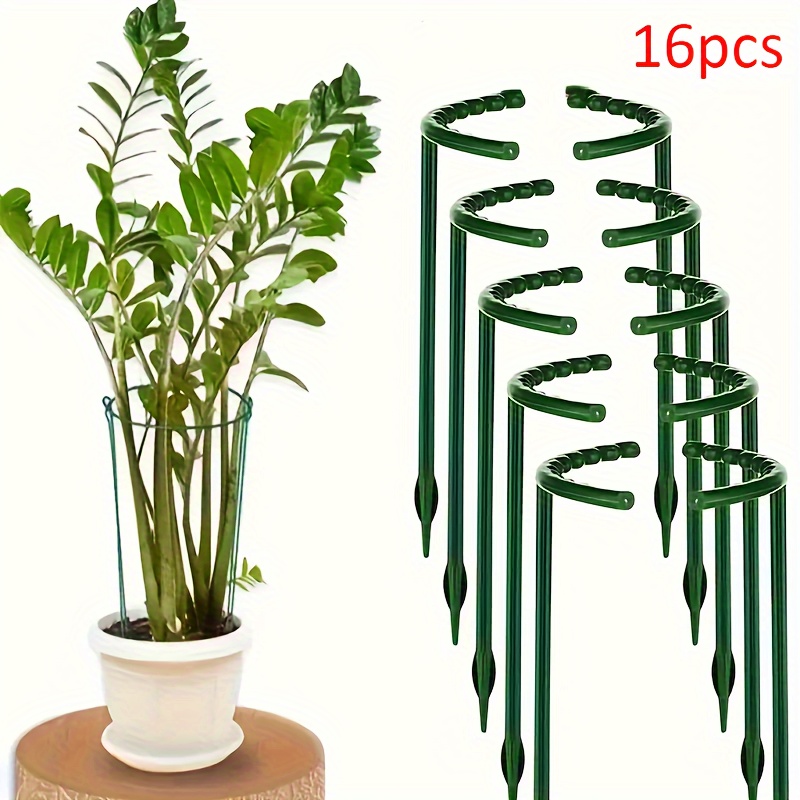 TEMU 16pcs Plastic Plant Support Stakes, 9.84in Semicircle Adjustable Frame Fixed Rods, Greenhouse Arrangement Tool For Indoor Flower Vine Climbing, Garden Care Accessories