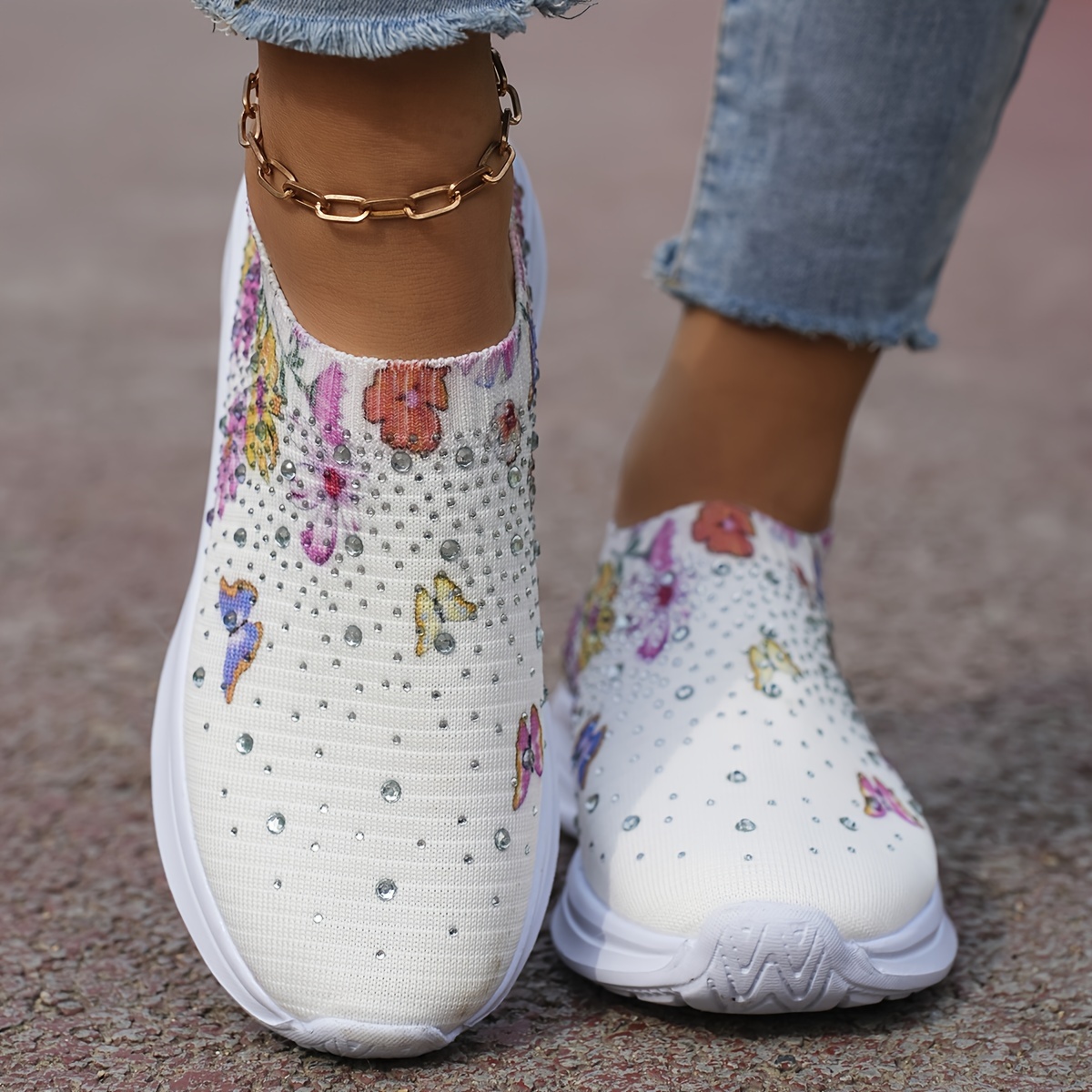 

Women's Butterfly Print Platform Sneakers, Breathable Knit Slip On Outdoor Shoes, Comfortable Low Top Sport Shoes