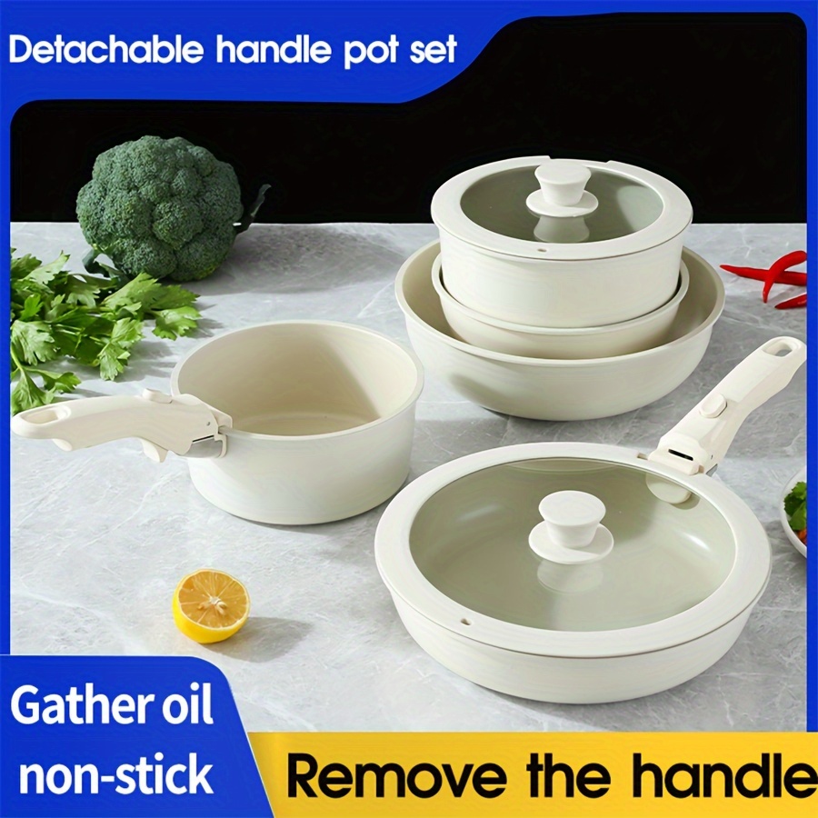 aluminum non stick cookware set multi purpose detachable handle pot and pan set versatile     steam pots with ceramic coating for induction cooktops details 1