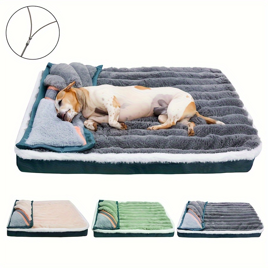 

Luxurious Bed For - Striped Rectangular Mat With Removable Pillow, Memory Foam Filling, Easy-clean Polyester Cover - Ideal For Small To Medium Breeds