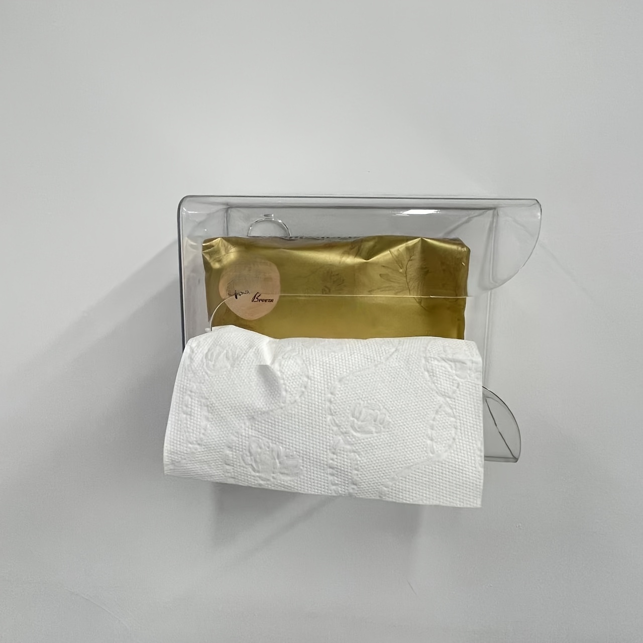 1  wall mounted tissue box holder no drill   bathroom kitchen organizer transparent square storage cabinet with   installation space saving modern   for living room office holds standard tissues bathroom organizers and storage sleek organizer sturdy construction home organizers Product details 3