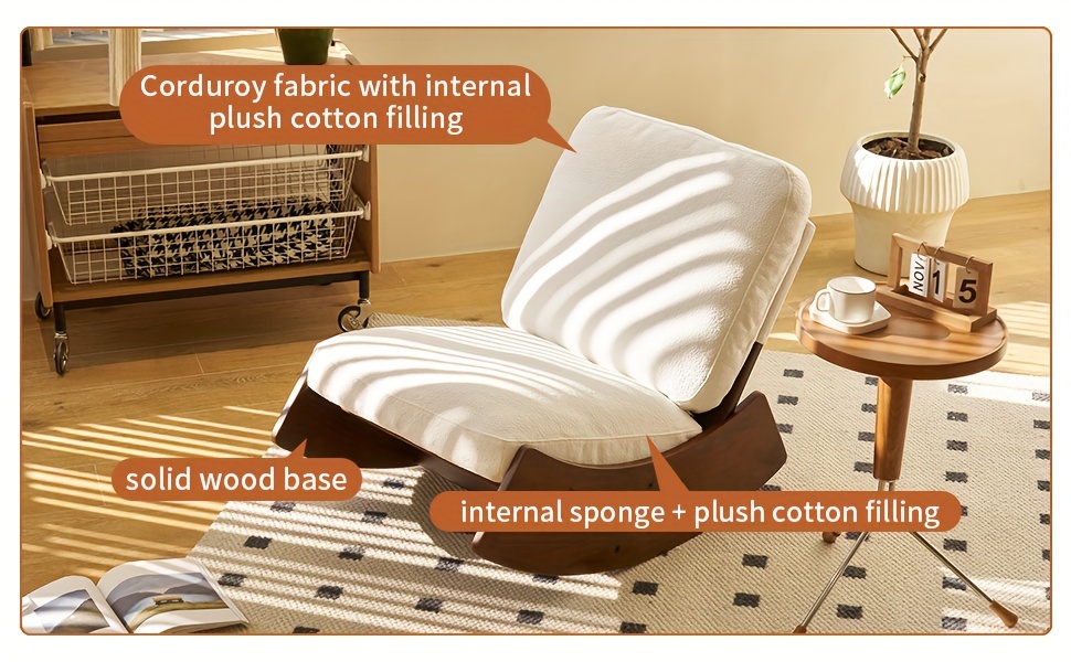 Comfortable Glider Rocking Chair, Upholstery Glider Chair, Accent Chair with Solid Wood Frame, Perfect for Multiple Settings Accent Reading Chair for Bedroom,Living Room