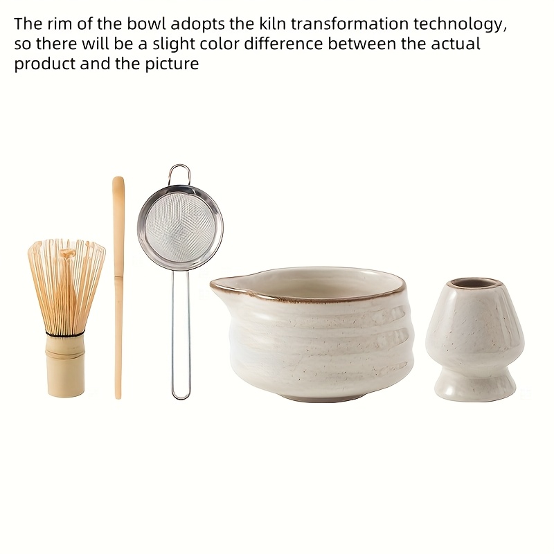 Image of 5pcs Matcha Whisk Set, Traditional Kiln Change Matcha Bowl, Bamboo Whisk, Whisk Holder, Scoop And Sifter Set, Unique Gifts For Women Men Home Kitchen Decor Gifts For Tea Enthusiasts