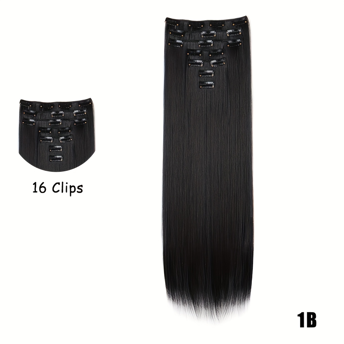 TEMU 24-inch 7pcs-set 16 Clips-in Hair Extensions Set For Women Straight Hair Extension Natural Looking Heat-resistant Synthetic Fiber Style For All