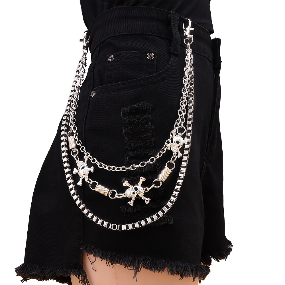 Image of Trendy And Unique Skull Spring Car Chain Pants Chain With Multi-layered Metal Chains For Hip-hop Punk Fashion