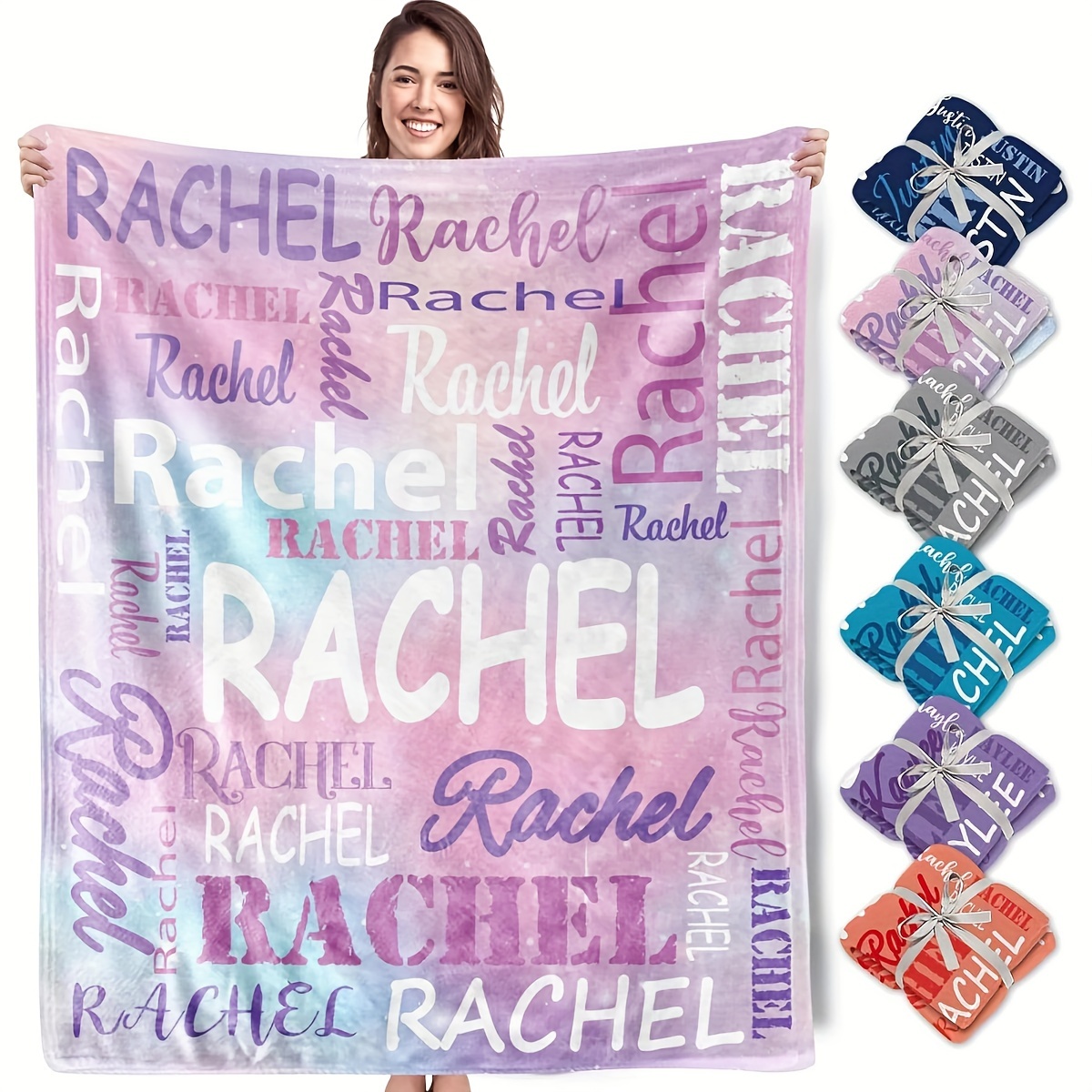 

1pc Name Flannel Fleece Blanket - Personalized , Washable, Contemporary , , -tear, Allergy-free, For Sofa, Bed, , , , - Knitted , 200-250gsm