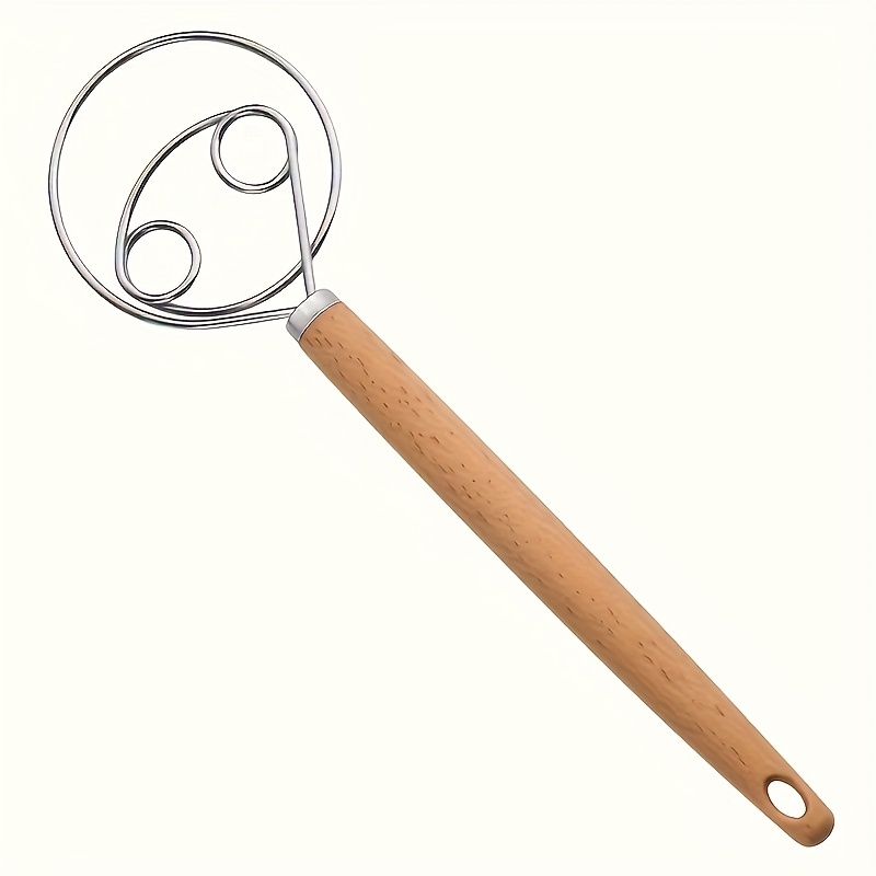 E-shop Edelstahl-Handteigmixer - Handlicher Mehlschläger & Eierschneebesen mit Holzgriff, Antihaft-Bakwerkzeug für Brot, Gebäck, Kuchenherstellung -