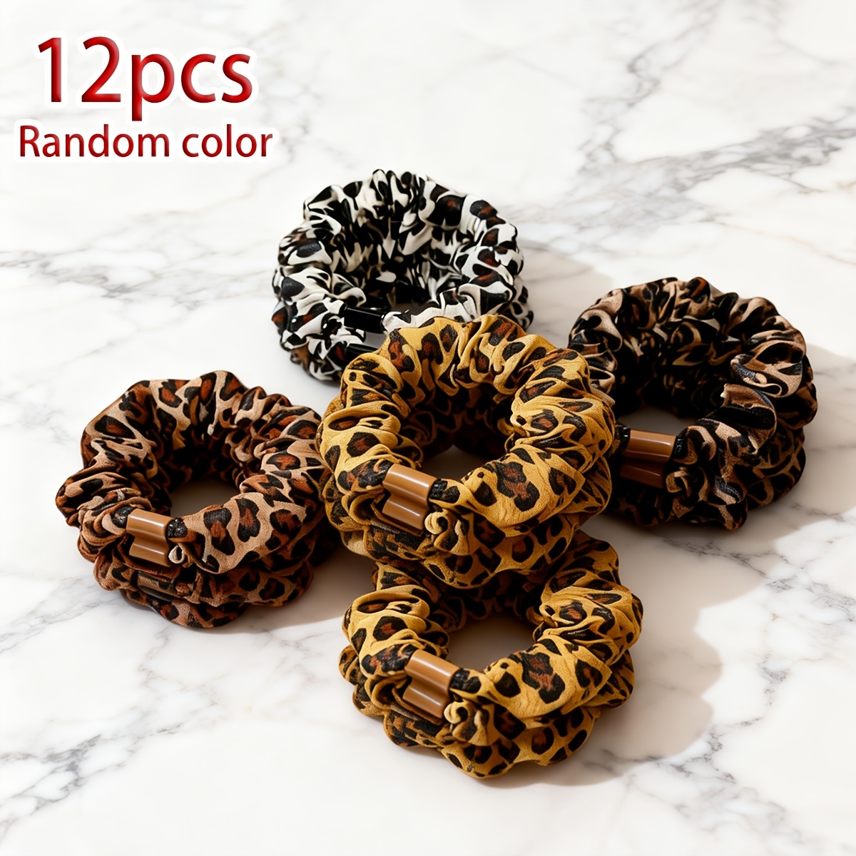 Image of 12pcs Random Small Leopard Print Ponytail Holder Set, High-elasticity Hair Ties For Hairstyle Fixing, Simple And Durable Hair Buns Elastics That Don't Damage Hair