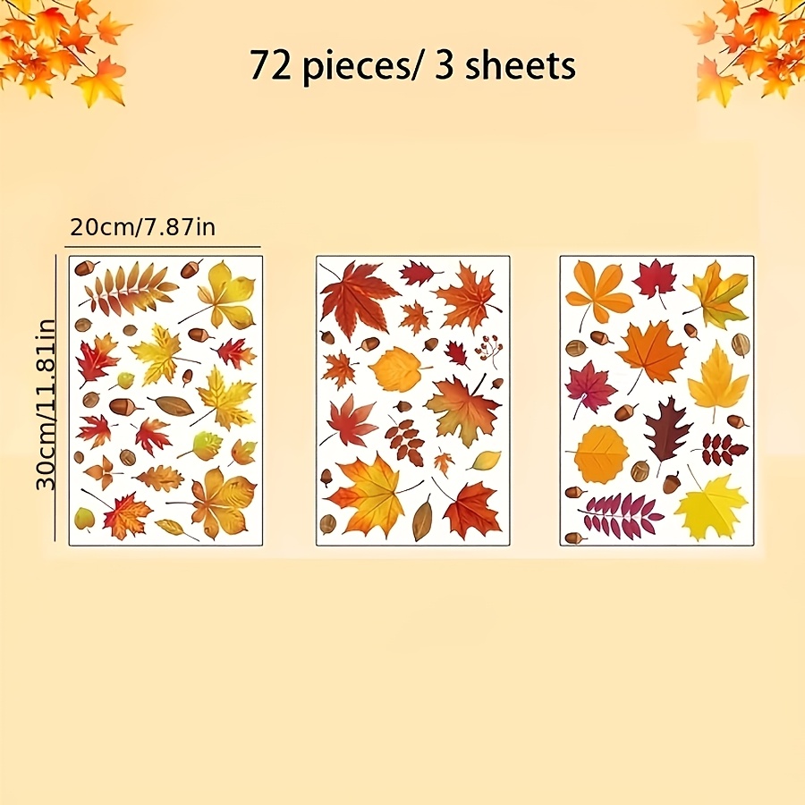 Image of 72pcs Festival Window Clings - , Pine Cones, In Colors (red, Yellow, Orange), , , And Other Autumn Decorations - Suitable For Thanksgiving