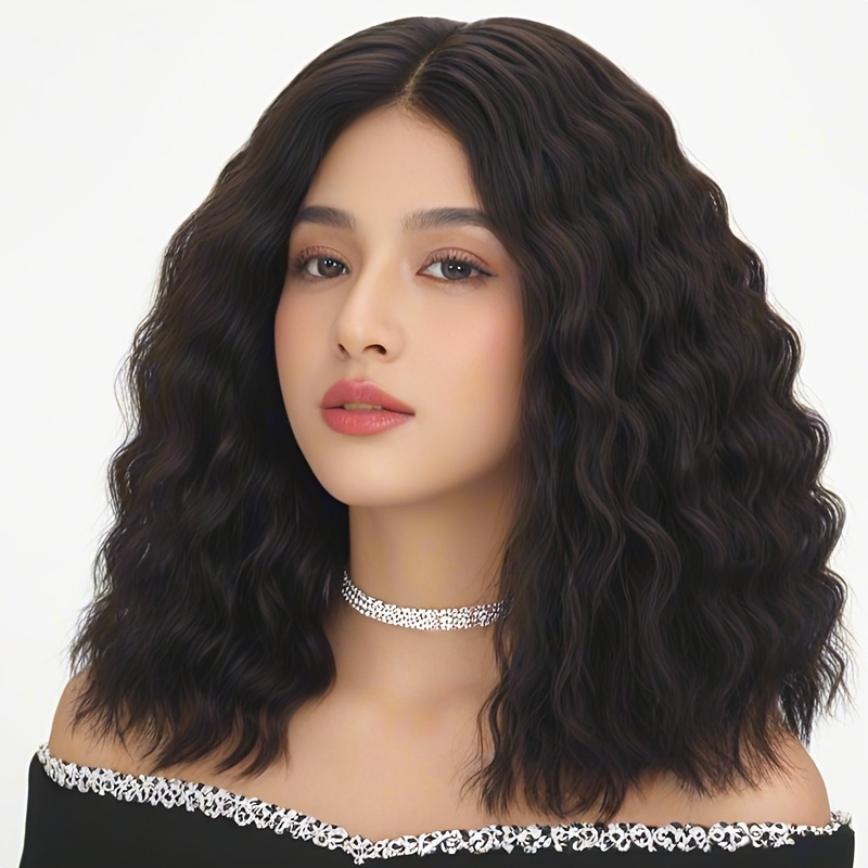 

Elegant Women's Curly Wave Wig - Shoulder-length, Middle Part, High-density Synthetic Hair For All , Fiber, Corn Style, Elegant Style