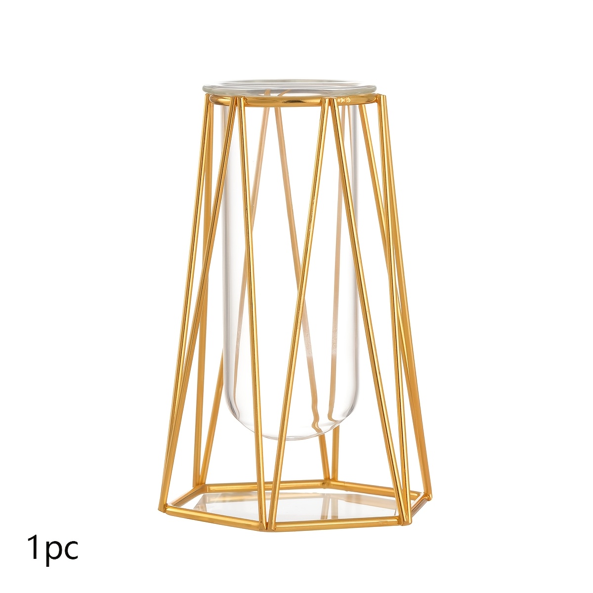 TEMU Vase à tube à hydroponique hexagonal en métal 1/2 pièces, petit vase pour de , vase décoratif géométrique moderne avec support en métal, vase en