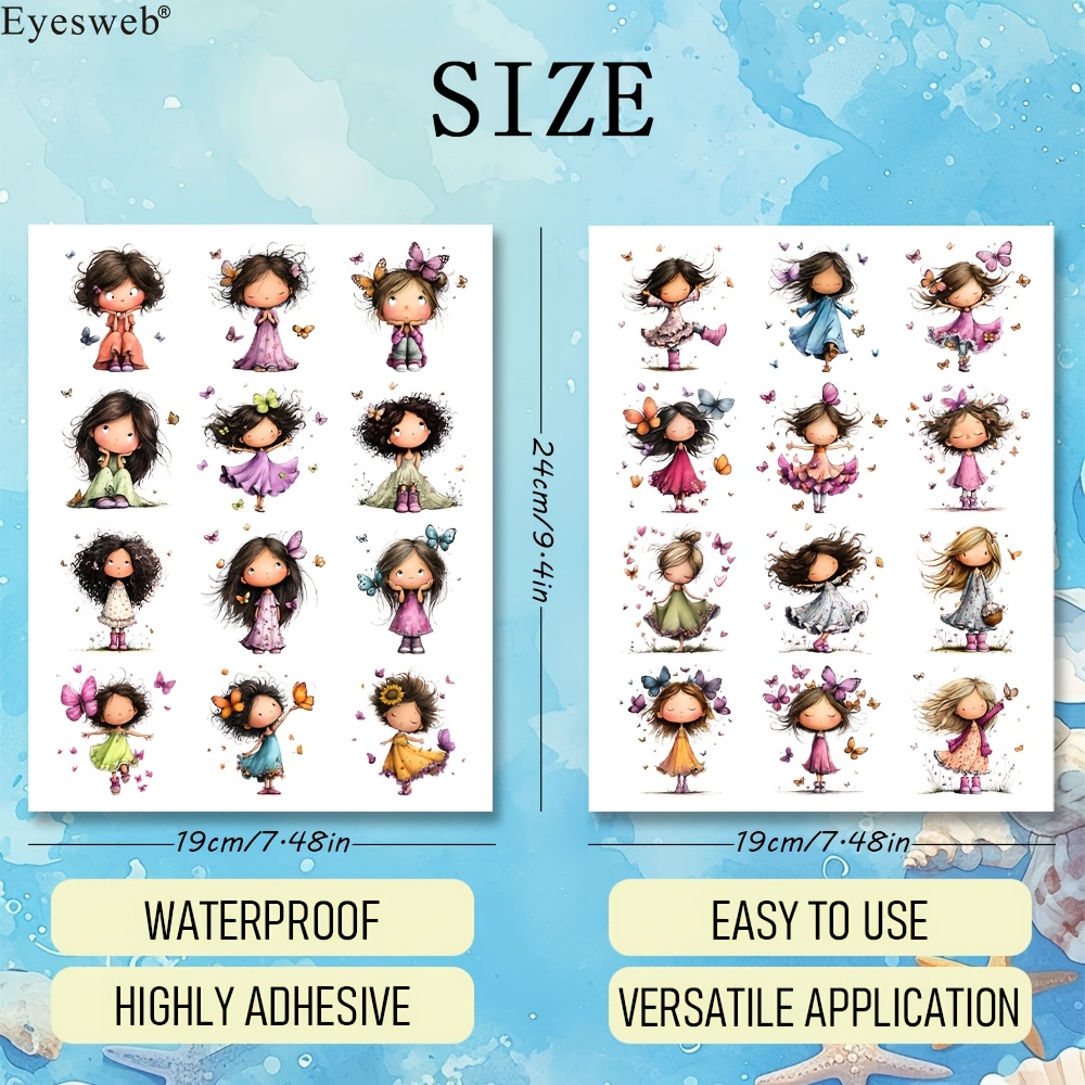 Uv Dtf Transfer, 24pcs Cute Cartoon Girl & Summer, Waterproof No White Border High Adhesive For Mugs Cups Bottles Scrapbooking Crafts