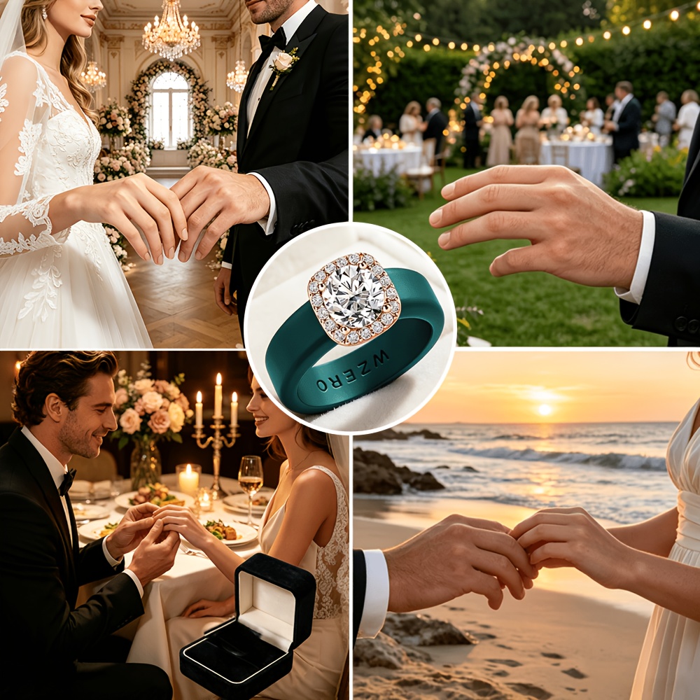 Women's Engagement Ring with Dark Green Silicone Band