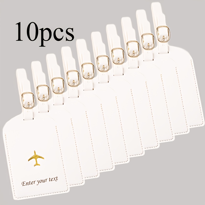TEMU Juego de 10 etiquetas de equipaje personalizadas con diseño de avión. Conjunto de etiquetas de equipaje de viaje, de PU, con texto personalizado