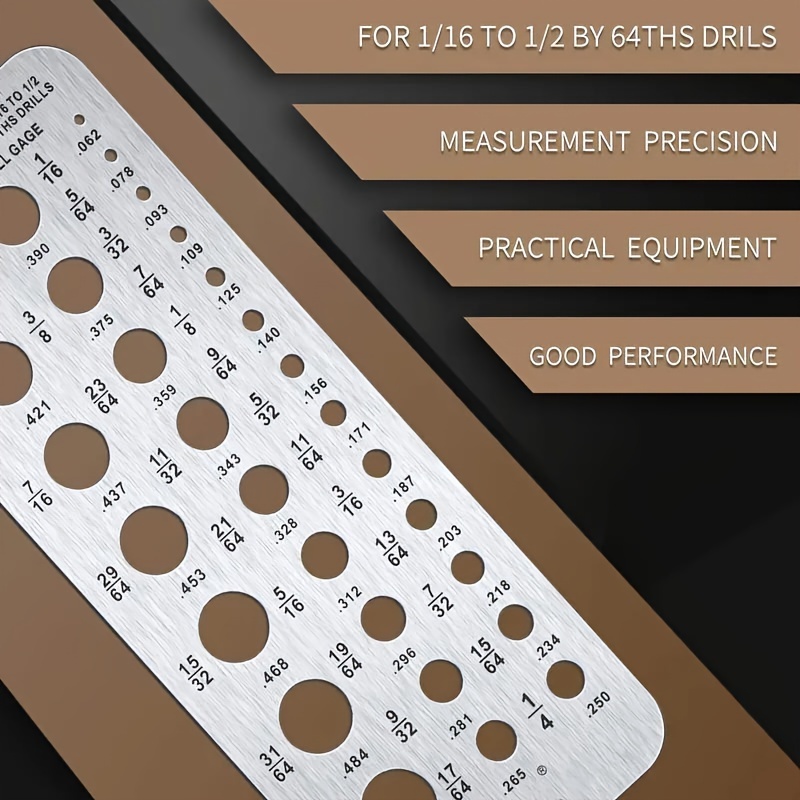 

304 Stainless Steel Drill Bit Gauge For Measuring Drill Sizes 1/16 To 1/2 By 64ths - Hole Gauge Tool For Office, Home Decor, And Construction Use - Uncharged, No Required, Resistant And Rust Proof