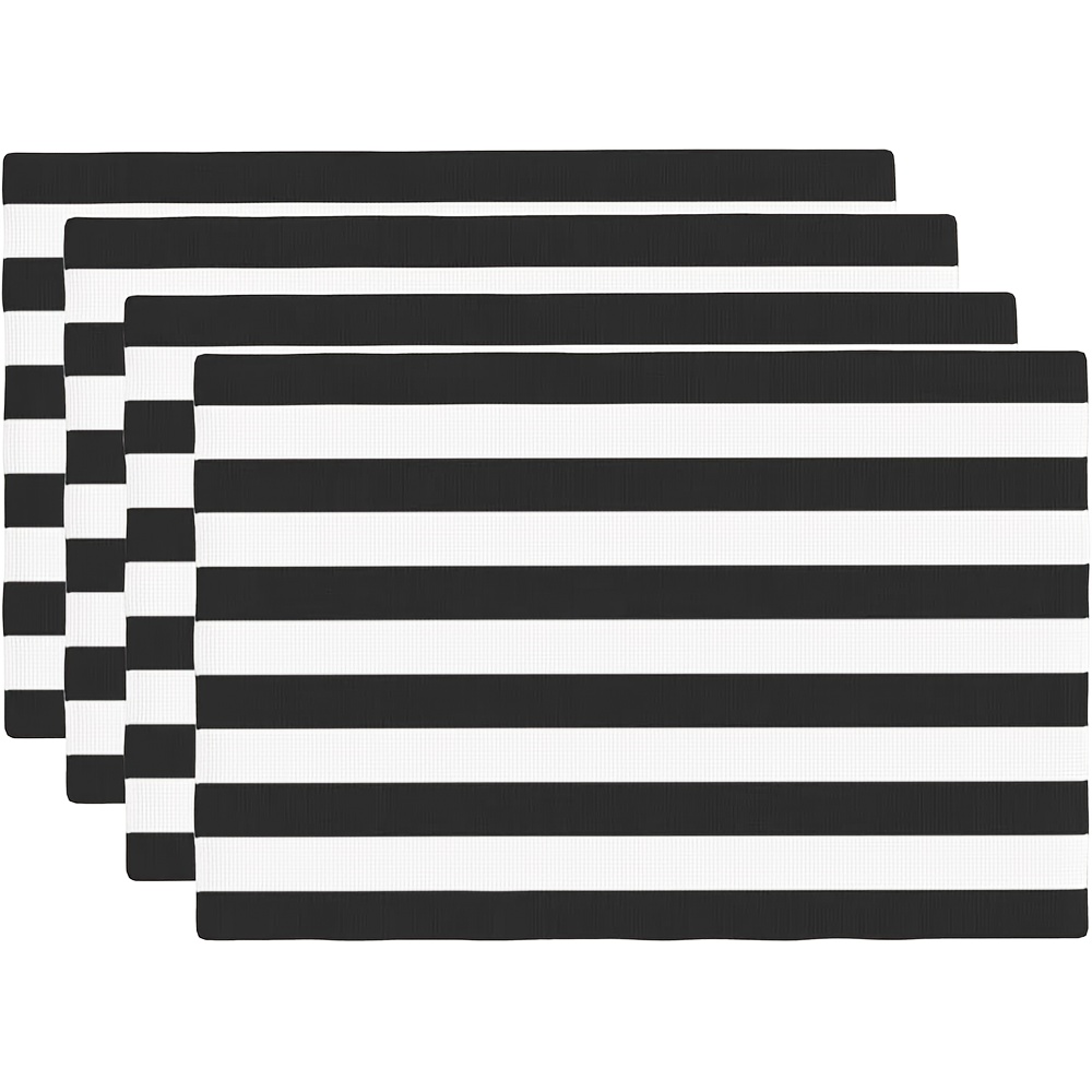 

4pcs Set Of Black & White Striped Placemats - Polyester, Washable And Heat-resistant, Classic Zebra Print For Dining Decor, 12x18 Inch