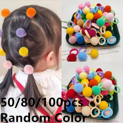 50 80 100pcs random colored balls hair ropes rubber bands new kindergarten