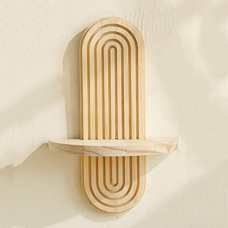Image of Bohemian Style Wooden Wall Shelf, Rainbow Hanging Candle Holder Storage Rack, Suitable For Bedroom, Kitchen, Living Room, Nursery Background Decoration, Wall Shelf, Storage Rack, Flower Pot Holder