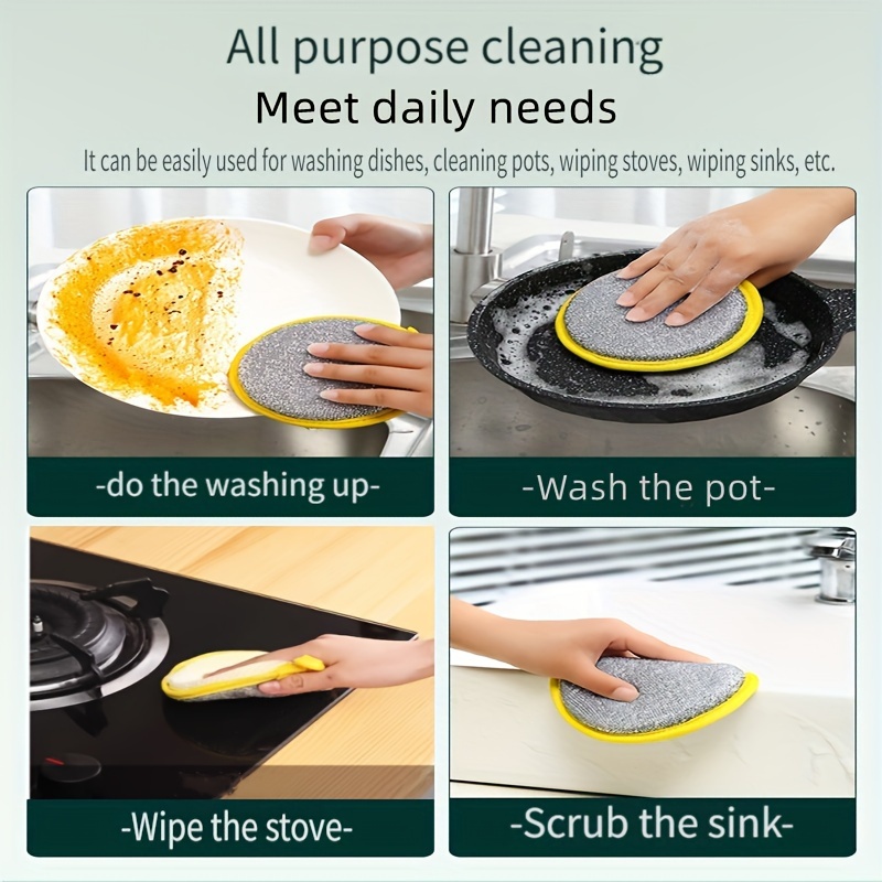 

A Set Of 5 Double-sided Cleaning Sponges, A Kitchen Pot Scrubber, Household Dishwashing And Magic Cleaning Cloth.