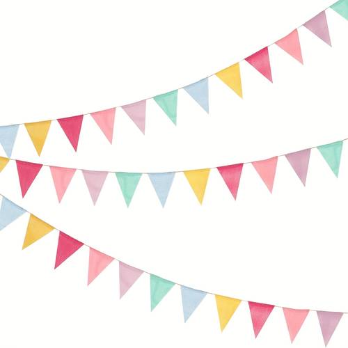vintage colorful burlap linen bunting flags pennant for happy birthday party wedding decoration candy bar