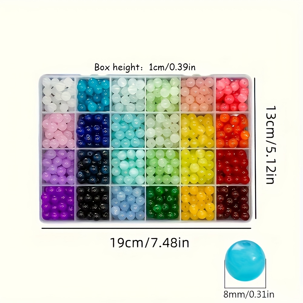 TEMU 240pcs Perles de verre 8Mm 24 couleurs pour la fabrication de bijoux, Perles rondes style fête pour bijoux et décorations, Kit de démarrage de