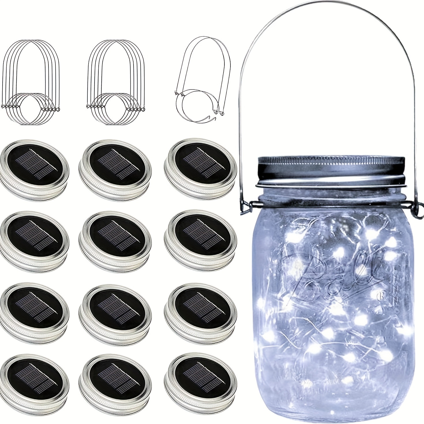 

Solar Lights For Outside, 12 Pack 30led Fairy Lights Mason Jar Solar Lids Outdoor Waterproof String Lights With Hanger (no Jars) Best For Patio Garden Yard Lawn Decor (cool White)