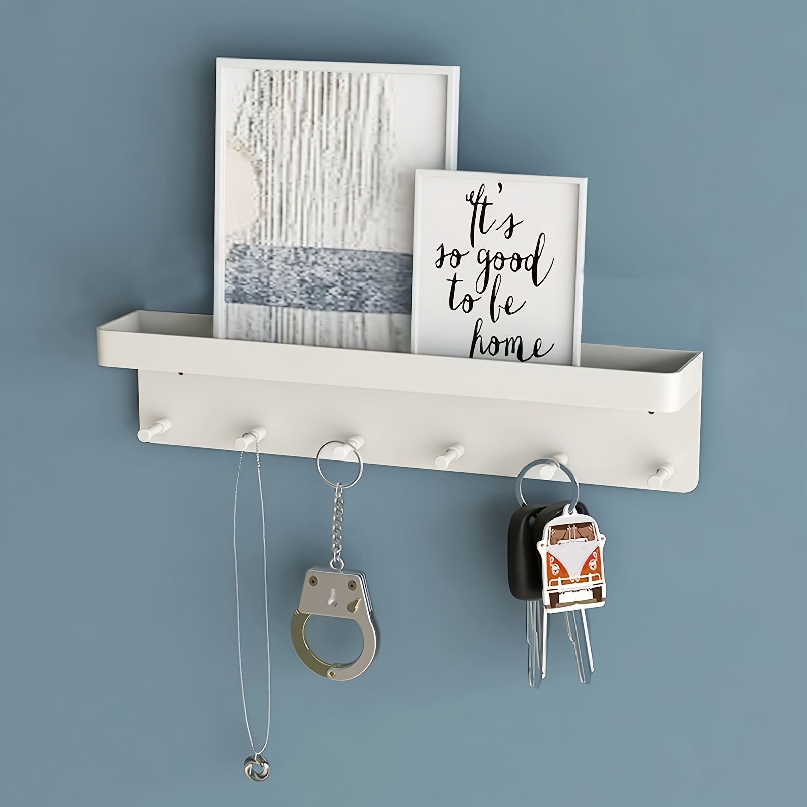 

Chic Wall-mounted Key Holder With Shelf - , 6 Hooks For Keys & Mail Storage, Bedroom & Bathroom Decor