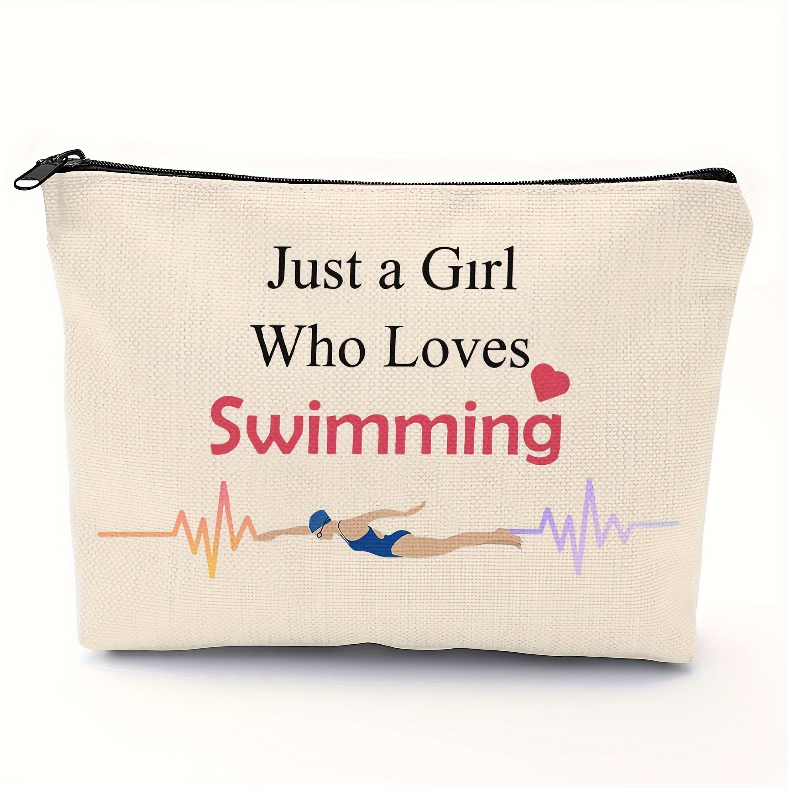 

Swimmer Gifts Swim Lover Gifts, Cartoon Letter Print Cosmetic Bag, Portable Zipper Makeup Storage Bag, Clutch Travel Toiletry Organizer Bag