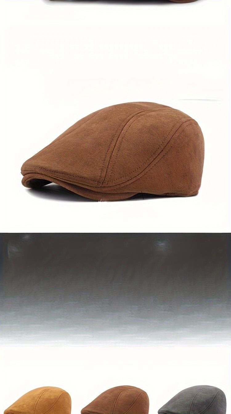 [Elegant Cap] Classic Beret Hat in Brown, Black, Olive Green, and Dark Gray - Elegant British Style, 100% Polyester, PVC-Coated for Durability, Hand or Dry Clean Only - Perfect for Spring & Autumn, Adjustable Hat