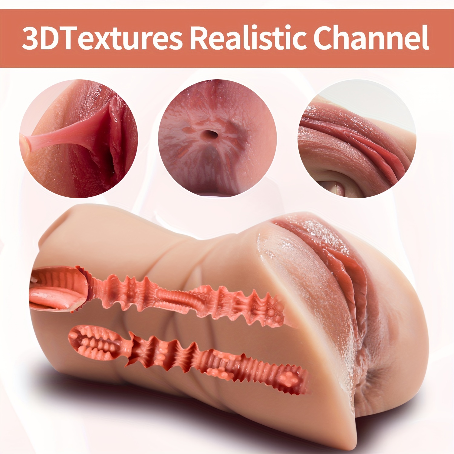 3-in-1 Masturbator: Premium Soft TPE Material, 1.6lb/725g, 9cm/3.54in, 19cm/7.480in, Realistic Female Genitalia, No Battery, Adult Sex Toy