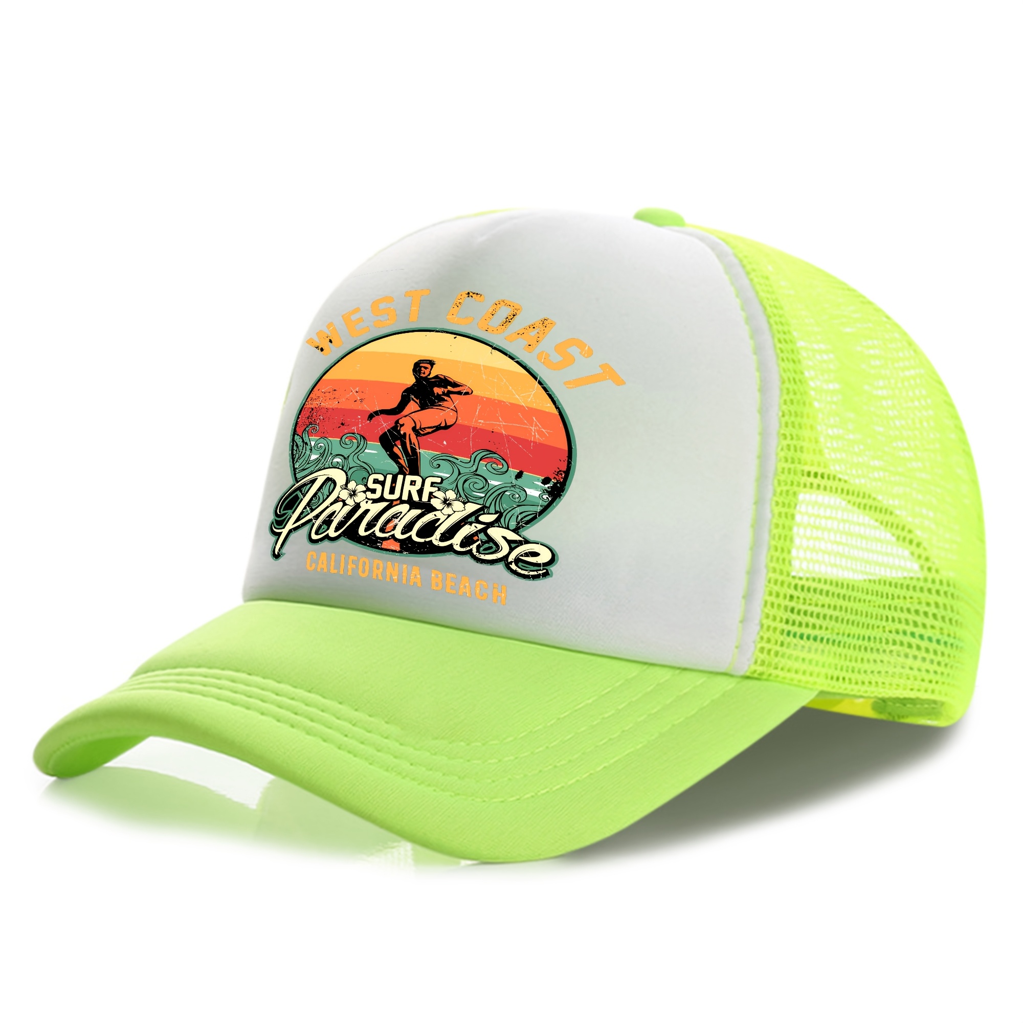 TEMU Gorra Snapback de Malla con Estampado de Surf , Gorra de Béisbol Transpirable de Parte Superior , Gorra de Béisbol de Sol para Uso en Exteriores