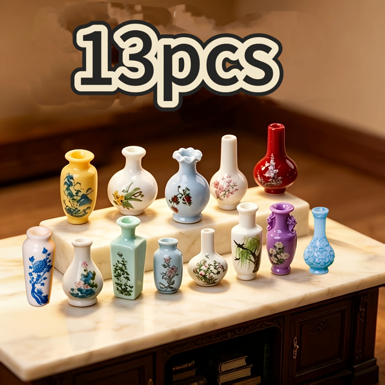 TEMU 13pcs Set, Resin Miniature Vase Set, Train Landscape Layout, Room Decoration Miniature Ornaments, Photography Props, Role-playing Party Props,