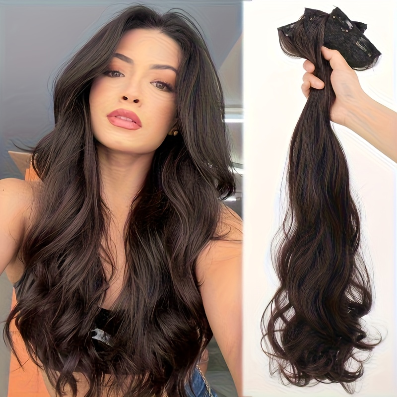 E-shop 20 Zoll/50 cm Damen Clip-In Verlängerungsset, 3-teilig, Lange lockige gewellte synthetische Perücke, Elegante , Nahtlos, Leicht, Voluminös,