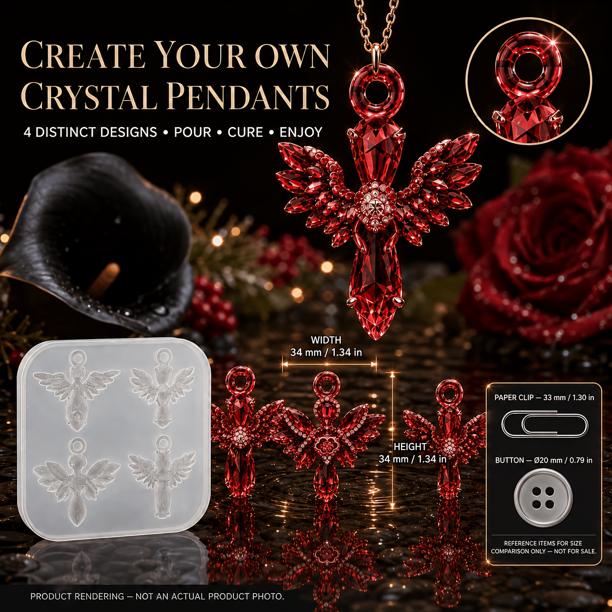Resin Silicone Mold 4 Charm Silicone Mold, Resin Pendant Mold With Hanging Hole For Keychain, Jewelry Making