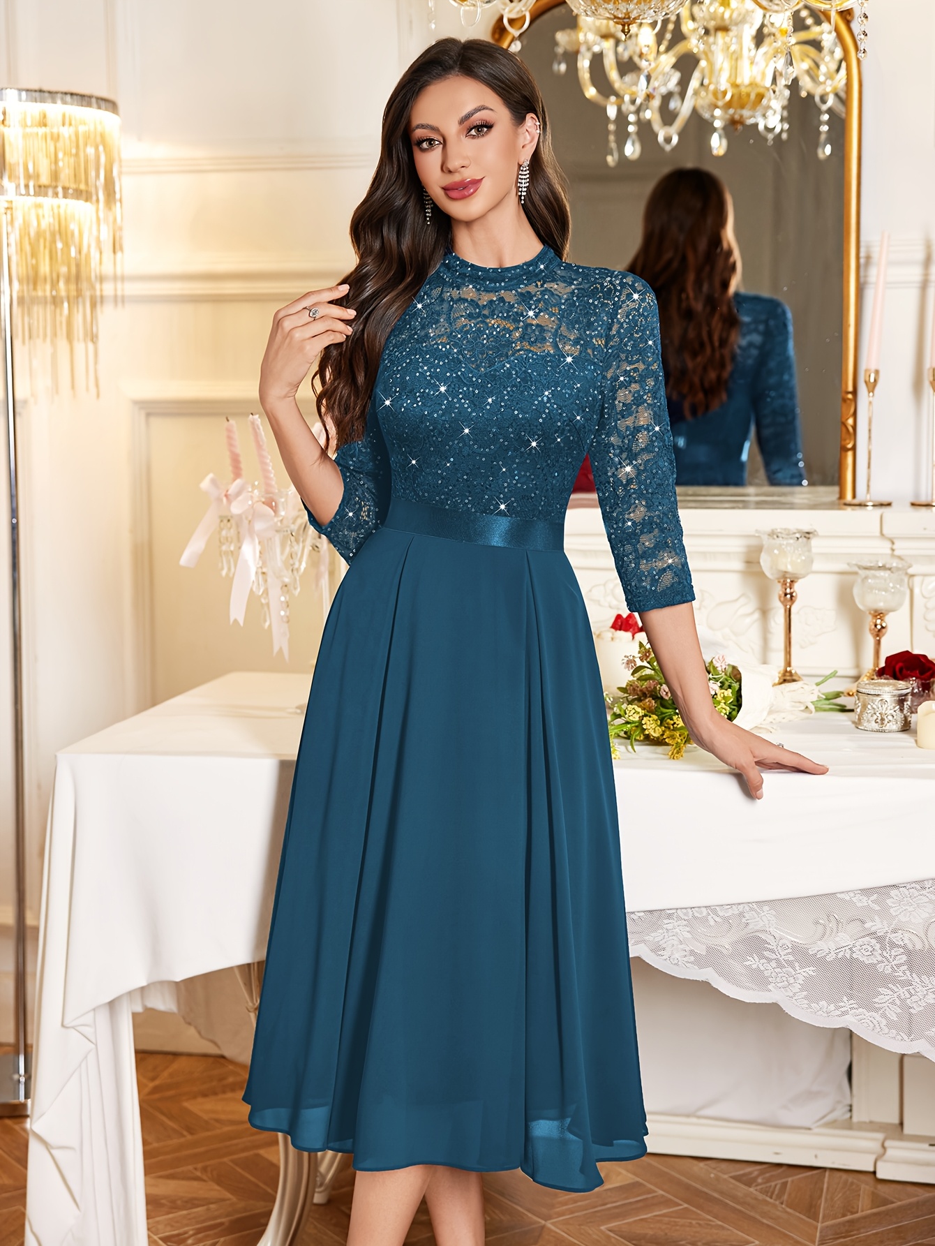 55811a womens elegant petite collar three quarter sleeve - Temu Oman