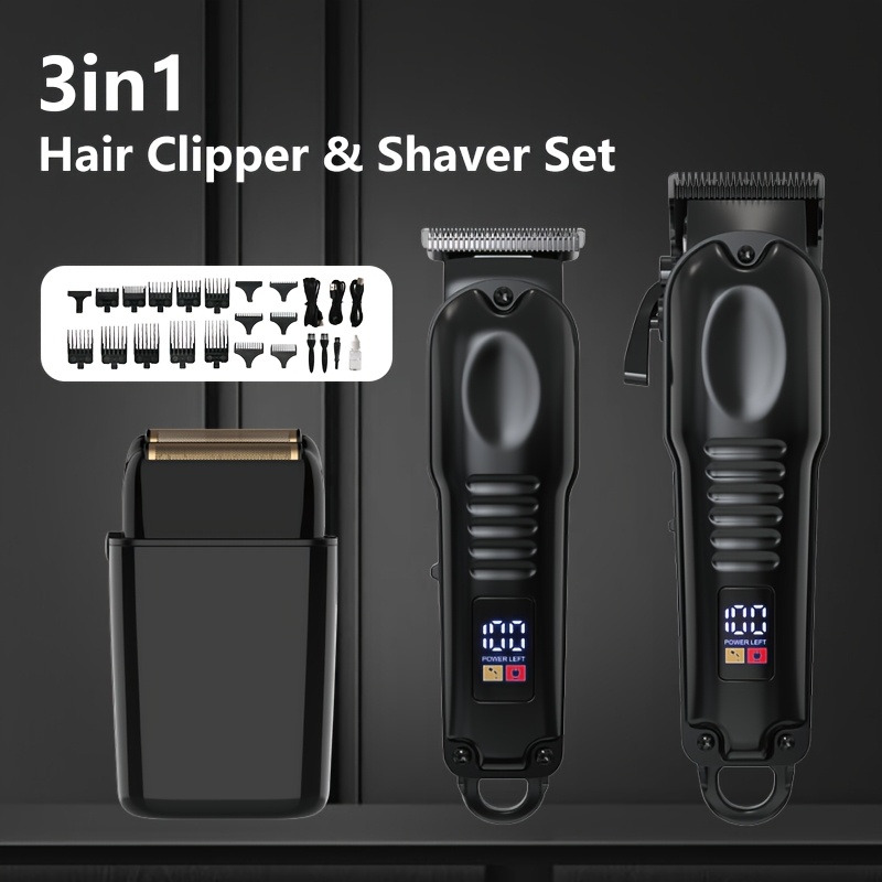 

3-in-1 Professional Kit: Wireless Hair Clipper, Trimmer & Electric Foil Shaver With Led Display - Usb Rechargeable, Home, Travel & Barbershops