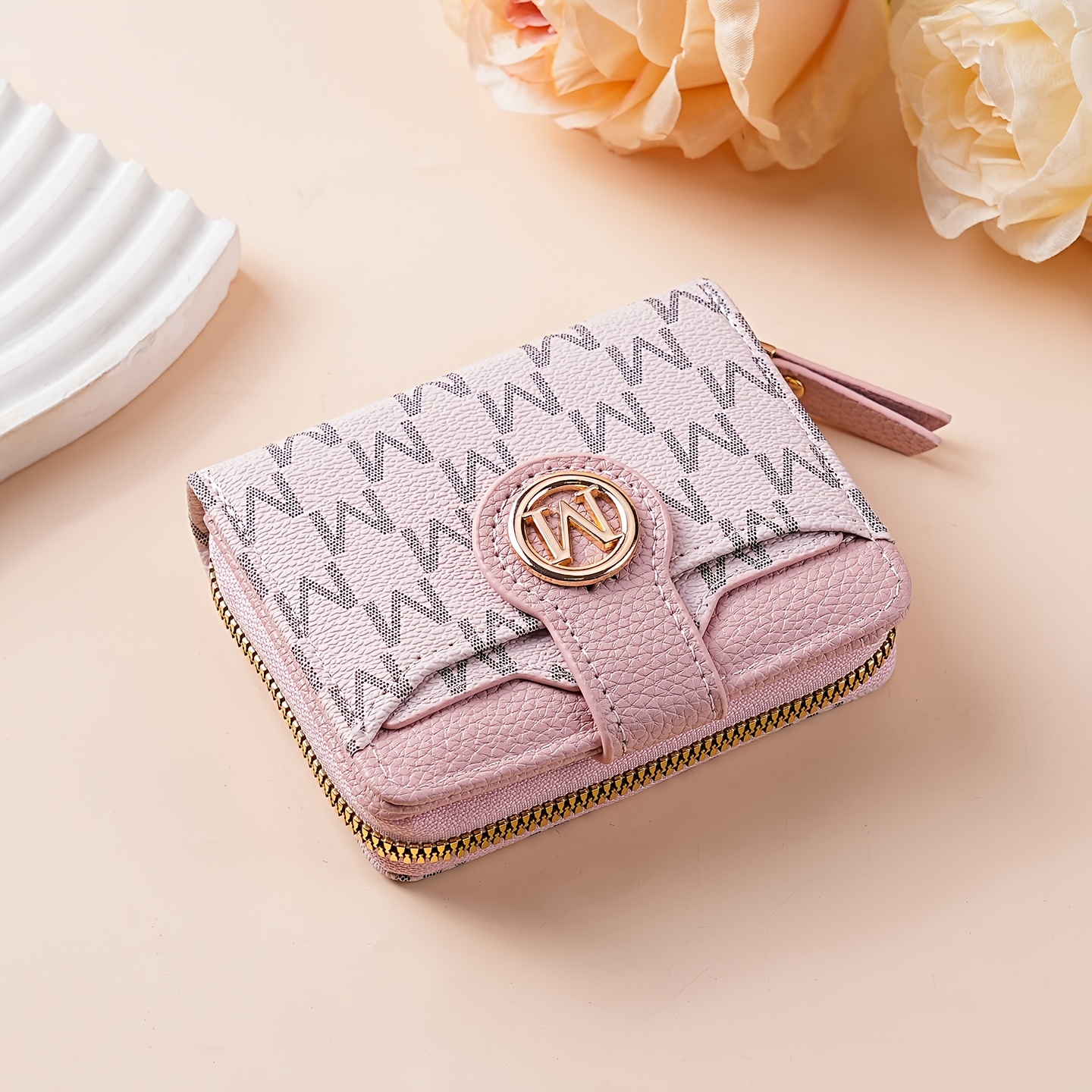 TEMU [ Available] Women's Wallet - Designer-style Mini Wallet - Geometric Pattern Texture - Portable Handbag - Multiple Card Slots And Coin Pouch -