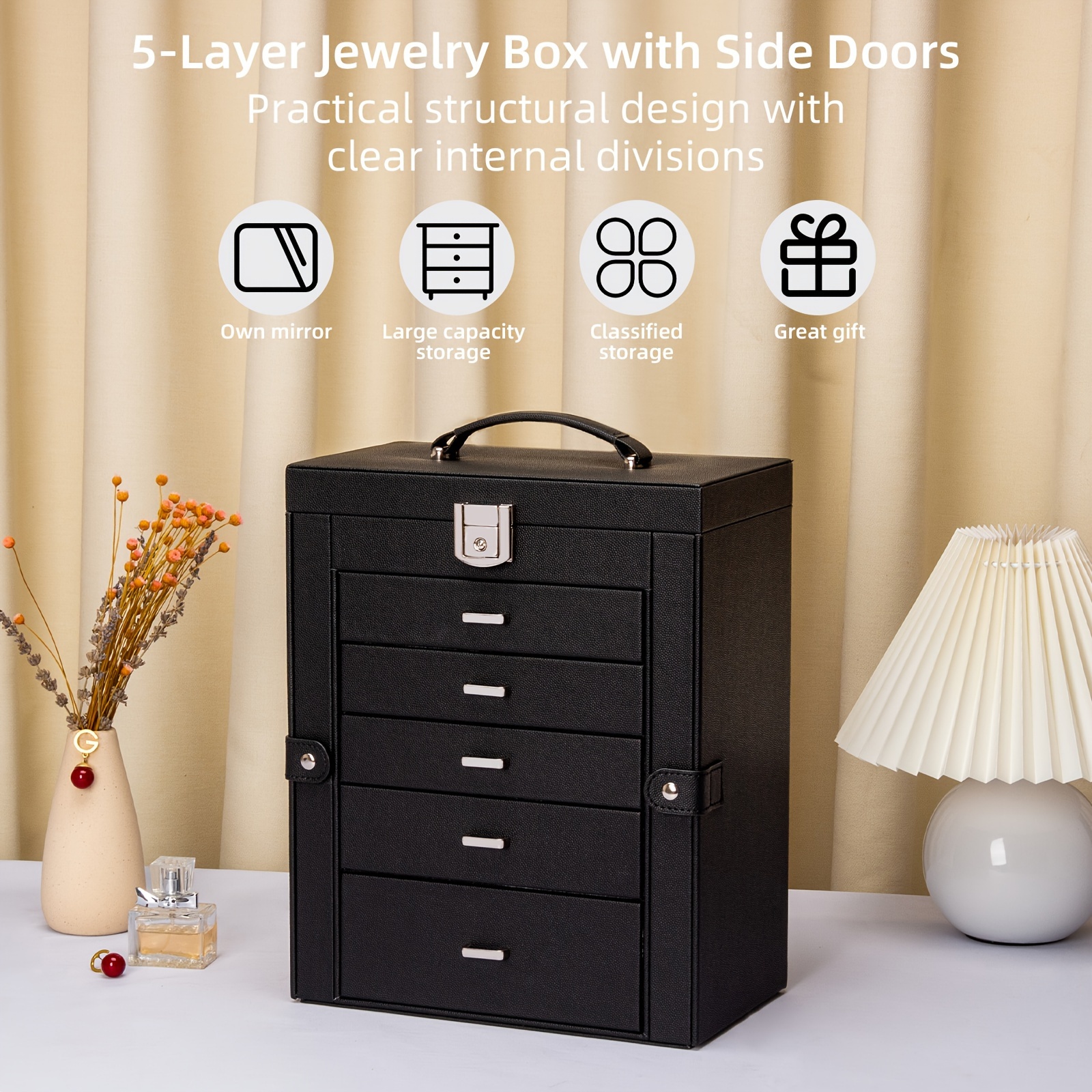   6 tier jewelry box jewelry case with 5 drawers large storage capacity with   lockable jewelry storage organizer gift for     Product details 0