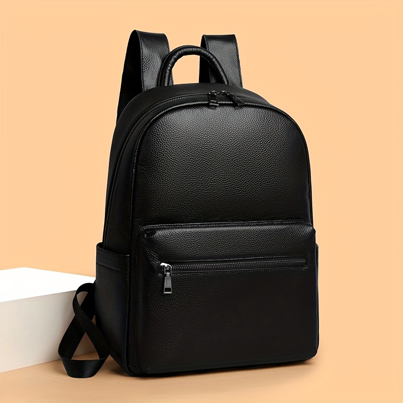 mochila negocios negra cuero auténtico 14 pulgadas capa Temu