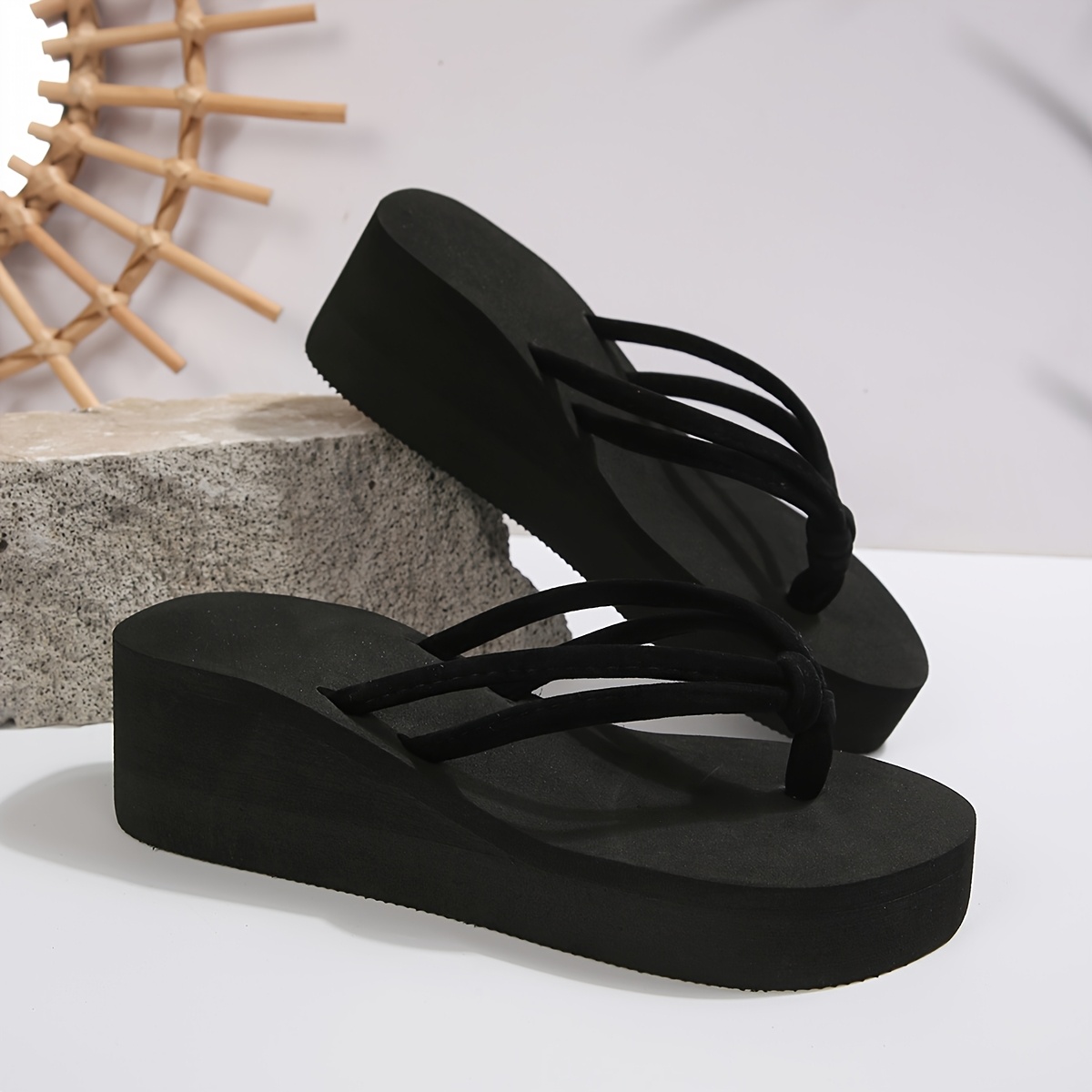TEMU Women's Thin Strap Wedge Sandals, Thick Sole Toe-post Sandals, Summer Outdoor Beach Wedge Slippers, Women Shoes