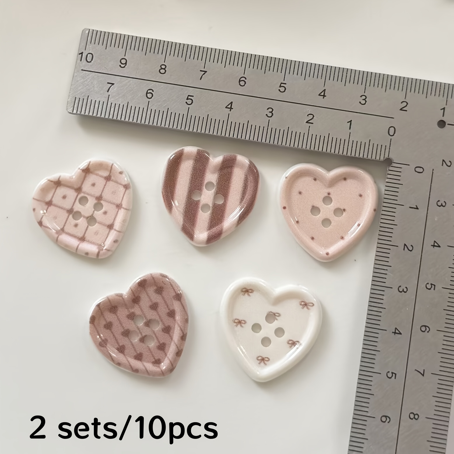E-shop 10 Stück Vintage Herzknöpfe - Pastellbeige, Weiß, - für DIY-Bastelarbeiten, Nähen, Scrapbooking, Kartenherstellung - Langlebige