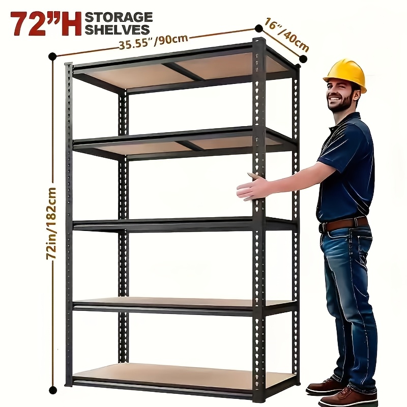 TEMU [heavy Duty Shelving] Heavy Duty 5 Tier 2000lbs Metal Shelving Units | 72" Garage Shelving Storage Shelves, Adjustable Metal Shelving Unit For