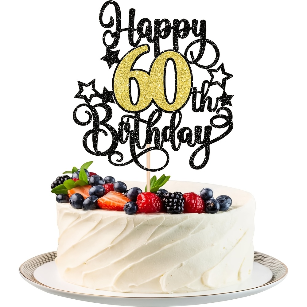 Image of 1pc Happy 60th Birthday Cake Topper Black Golden Glitter Cheers To 60 Years Birthday Cake Pick Hello 60 Decoration For Happy 60th Birthday Anniversary Party Decorations Supplies, Halloween, Christmas