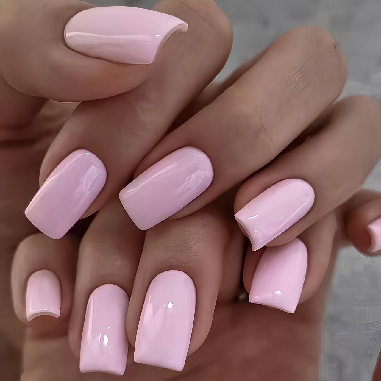 TEMU 25pcs Set: Includes 24 Pink Medium Square Reusable And Removable Press-on Nails + 1 Set Of Nail Art Supplies. Suitable For Women And Ladies For