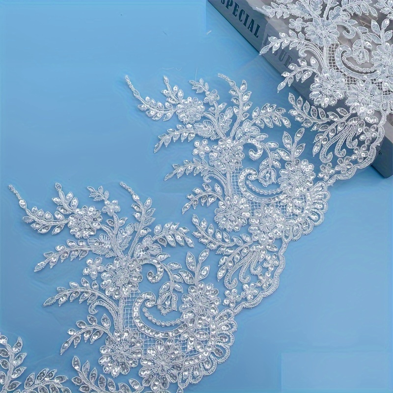 Image of 1 Yard Of Silvery Sequin Lace, High-end Embroidered Lace Trim, Diy Decorative Accessory, Suitable For Wedding Dresses, Veils, Gowns, And Home Decor