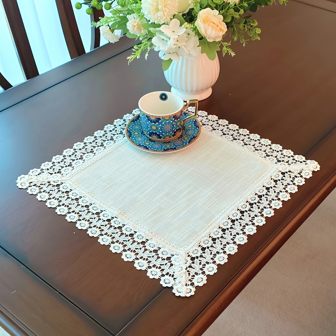 TEMU 1pc Polyester White Floral Lace Fabric Suitable For Home Kitchen Dining Table, Sideboard, Shoe Cabinet, Dressing Table Decor Spring/summer Use