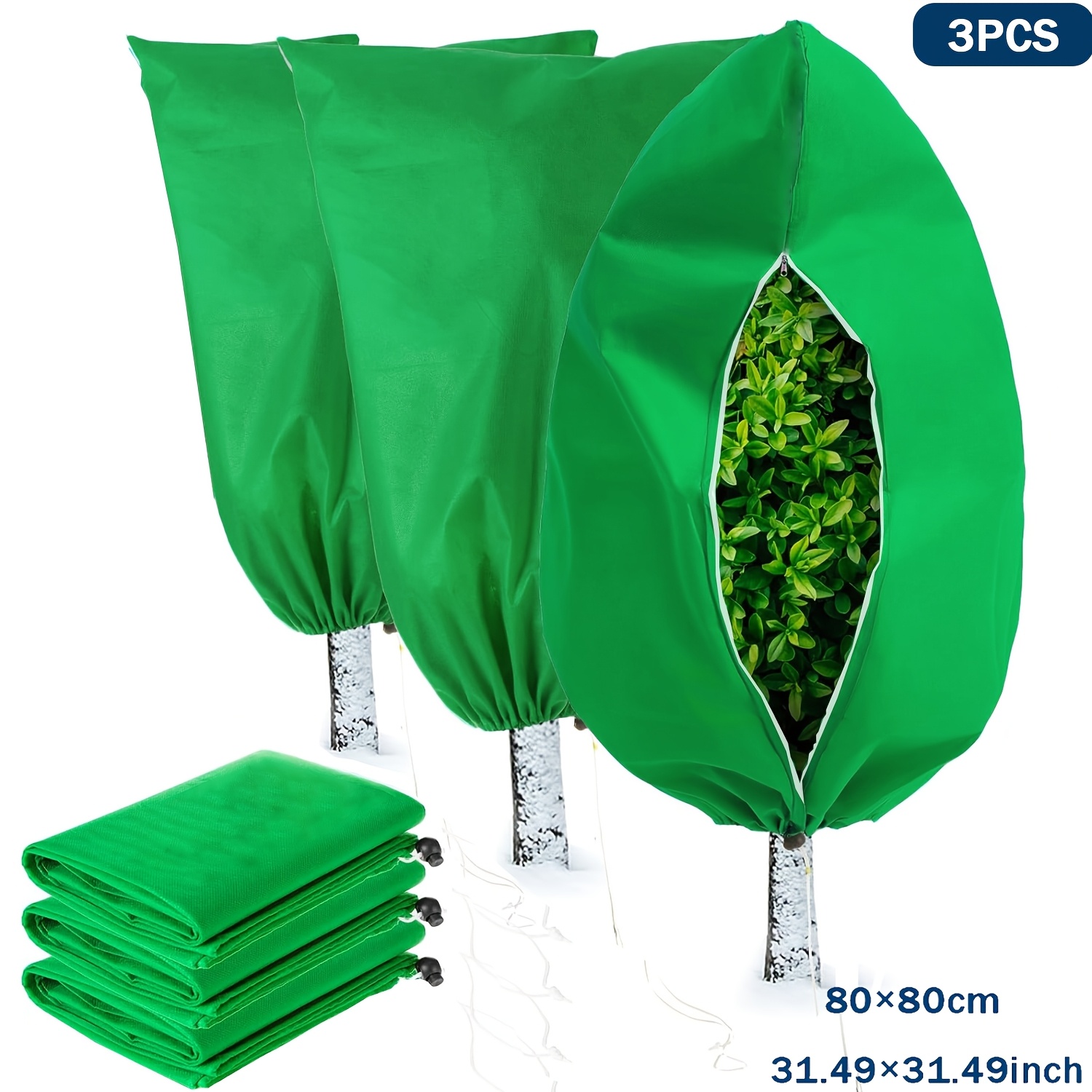 TEMU 3- Pp Plant Covers With Zipper And Adjustable Drawstring - Frost Protection Blanket For Outdoor Garden Shrubs And Trees, Winter Jacket